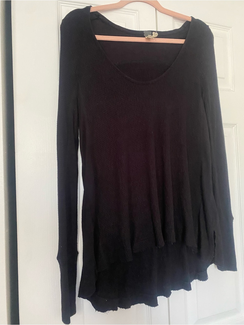 We The Free Black Ribbed Long-Sleeve Scoop Neck Top